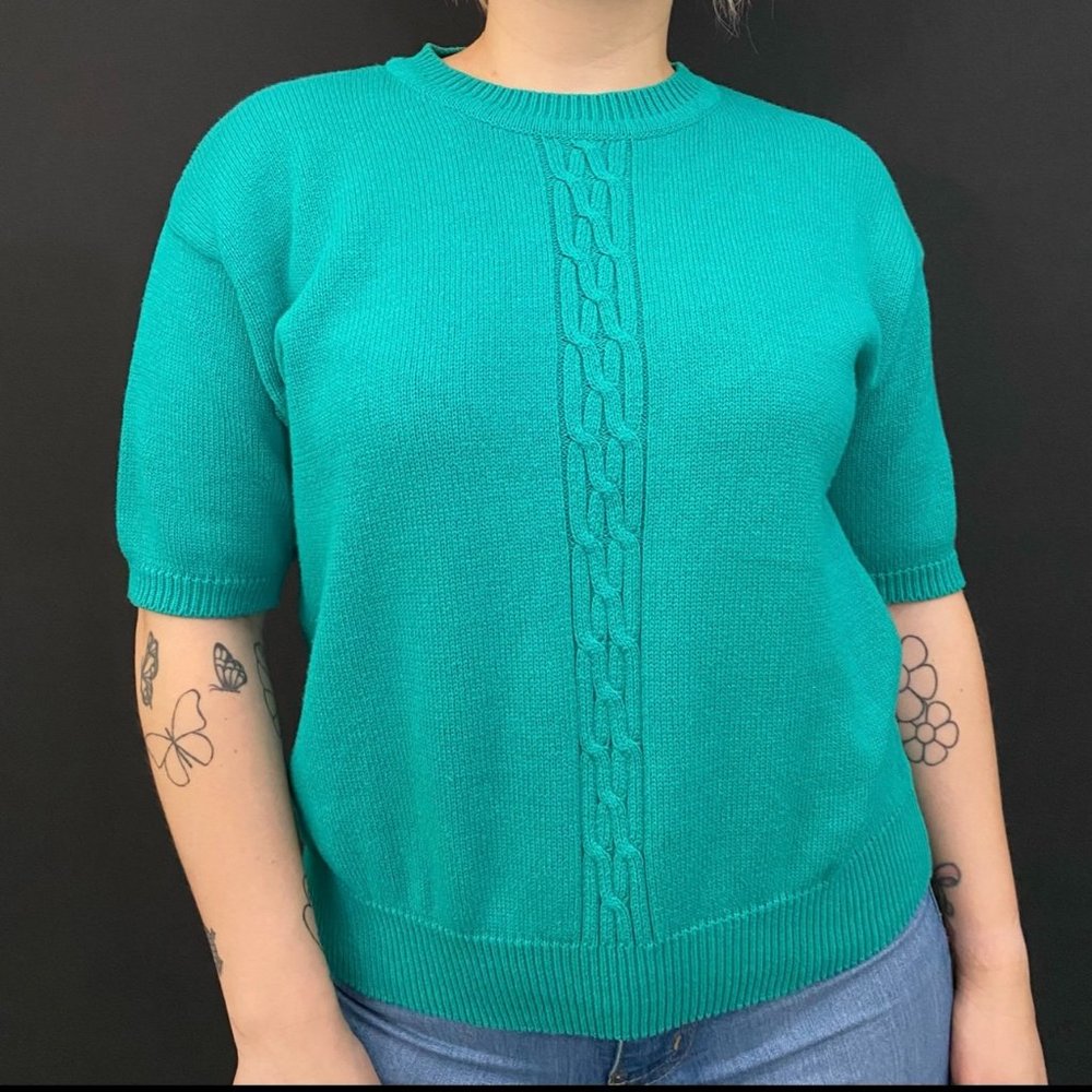 90s Compliments Teal Knit Sweater Top